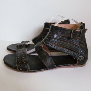Bed Stu Artemis Black Rustic Leather Flat Gladiator Sandal Women's Size 10